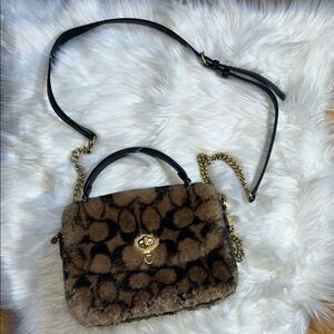 Coach Jennifer Lopez Marlie Top Handle Satchel Monogram Shearling Crossbody Bag